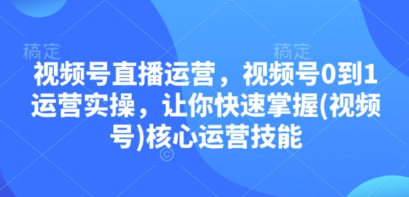 视频号直播运营，视频号0到1运营实操，让你快速掌握(视频号)核心运营技能-梦凌网创