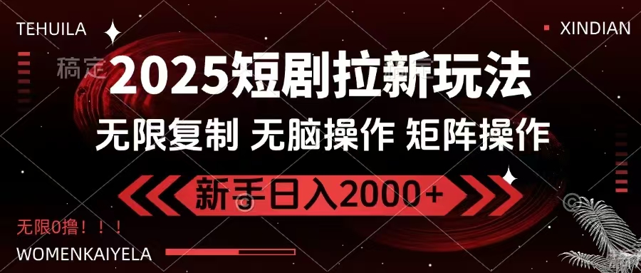 2025短剧拉新玩法，无需注册登录，无限0撸，无脑批量操作日入2000+-梦凌网创