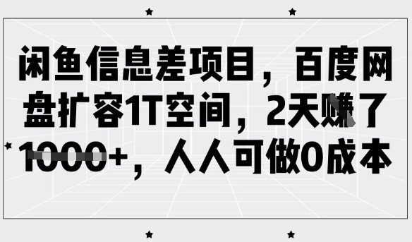 闲鱼信息差项目，百度网盘扩容1T空间，2天收益1k+，人人可做0成本-梦凌网创