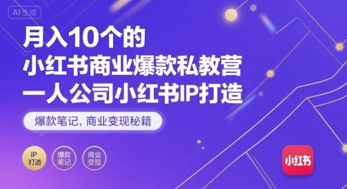 月入10个的小红书商业爆款私教营，一人公司小红书IP打造，爆款笔记，商业变现秘籍-梦凌网创