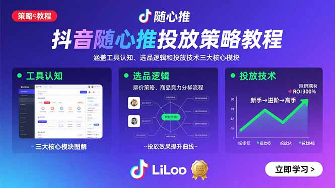 抖音随心推投放策略教程：涵盖工具认知、选品逻辑和投放技术三大核心模块-梦凌网创
