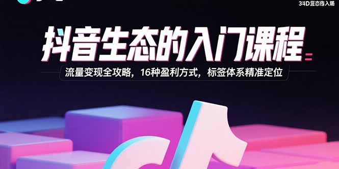 抖音生态的入门课程：流量变现全攻略，16种盈利方式，标签体系精准定位-梦凌网创