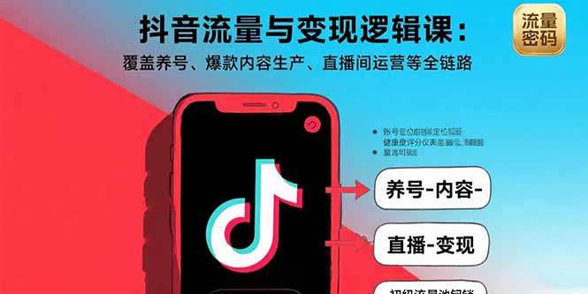 抖音流量与变现逻辑课：覆盖养号、爆款内容生产、直播间运营等全链路-梦凌网创