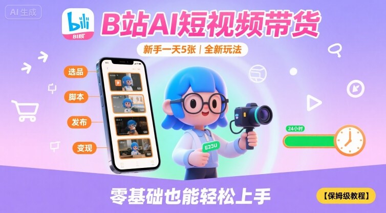 B站AI短视频带货，新手一天5张，全新玩法【保姆级教程】-梦凌网创