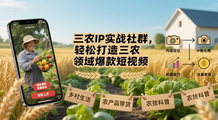 三农IP实战社群，轻松打造三农领域爆款短视频-梦凌网创