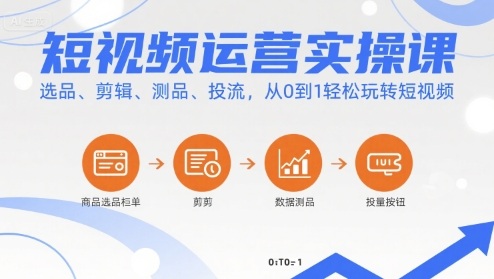 短视频运营实操课，选品、剪辑、测品、投流，从0到1轻松玩转短视频-梦凌网创