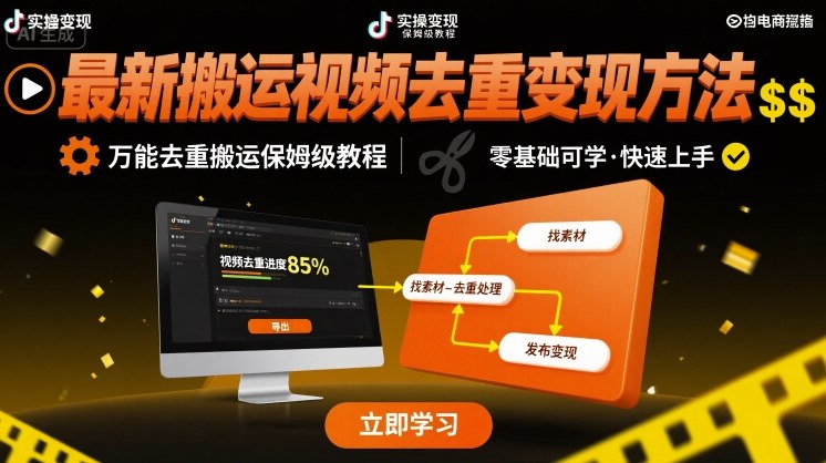 最新搬运视频去重变现方法，万能去重搬运保姆级教程-梦凌网创