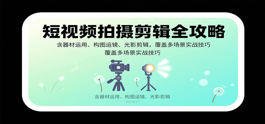 短视频拍摄剪辑全攻略：含器材运用、构图运镜、光影剪辑，覆盖多场景实战技巧-梦凌网创