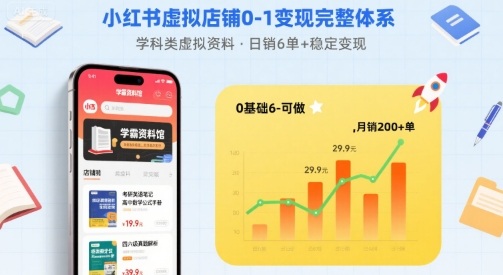小红书虚拟店铺0-1变现完整体系：卖学科类虚拟资料，一天6张+，很稳定【已完结】-梦凌网创