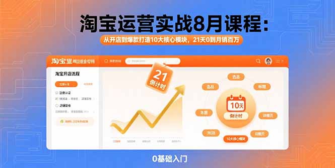 淘宝运营实战8月课程：从开店到爆款打造10大核心模块，21天0到月销百万-梦凌网创