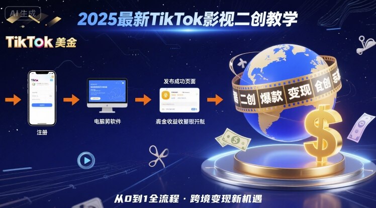 2025年最新TikTok影视二创教学，从注册到发布撸美金全流程，跨境变现新机遇-梦凌网创