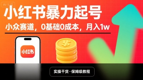 小红书暴力起号，小众赛道，0基础0成本，月入1w-梦凌网创