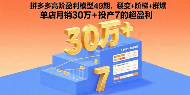拼多多高阶盈利模型49期，裂变+阶梯+群爆  单店月销30万+投产7的超盈利-梦凌网创