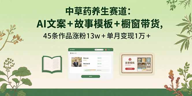 中草药养生赛道：AI文案+故事模板+橱带货，45条作品涨粉13w+单月变现1万+-梦凌网创