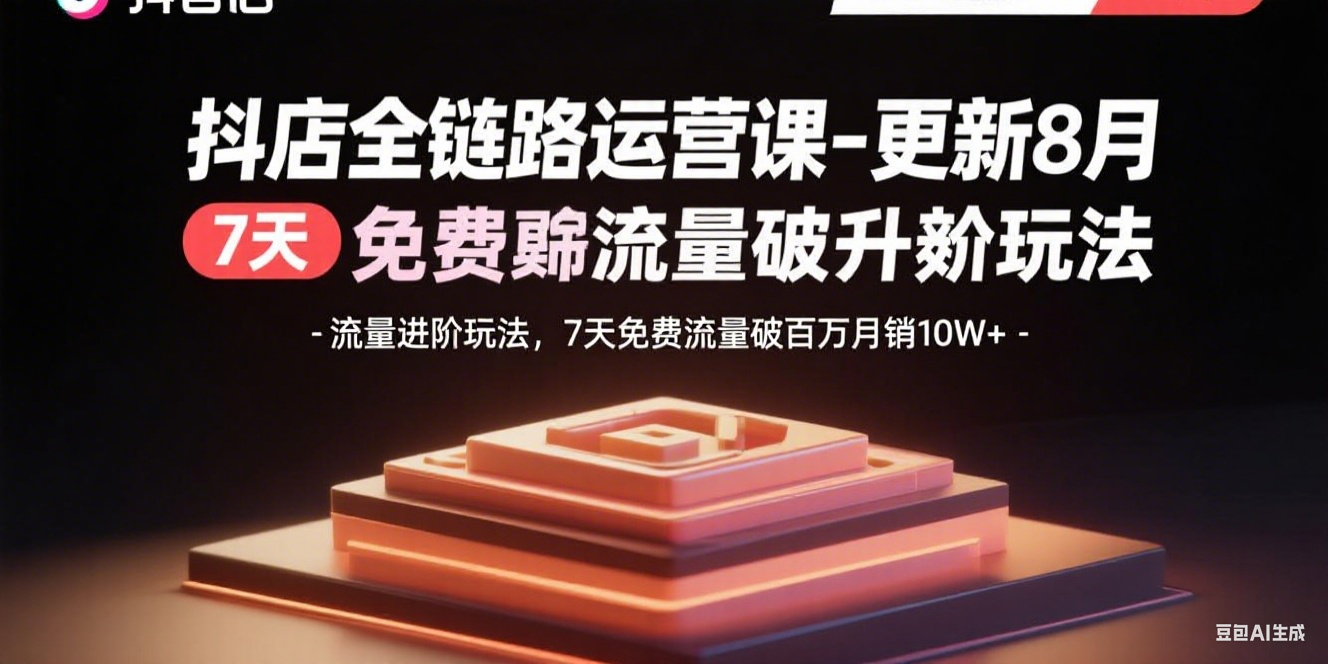 抖店全链路运营课-更新8月：流量进阶玩法，7天免费流量破百万月销10W+-梦凌网创