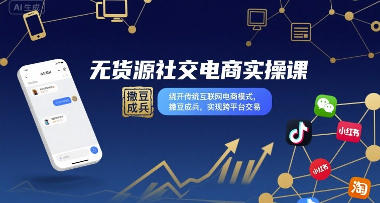 无货源社交电商实操课，绕开传统互联网电商模式，撒豆成兵，实现跨平台交易-梦凌网创