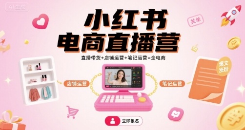 小红书电商直播营，直播带货+店铺运营+笔记运营=全电商-梦凌网创
