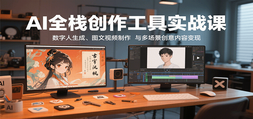 AI全栈创作工具实战课：数字人生成、图文视频制作与多场景创意内容变现-梦凌网创