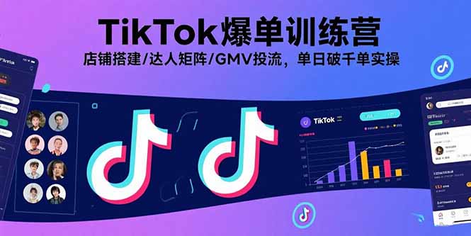 TikTok爆单训练营，店铺搭建/达人矩阵/GMV投流，单日破千单实操-梦凌网创