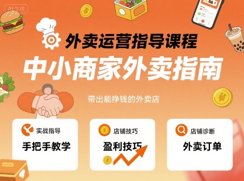 外卖运营指导课程，中小商家外卖指南，手把手带出能挣钱的外卖店-梦凌网创