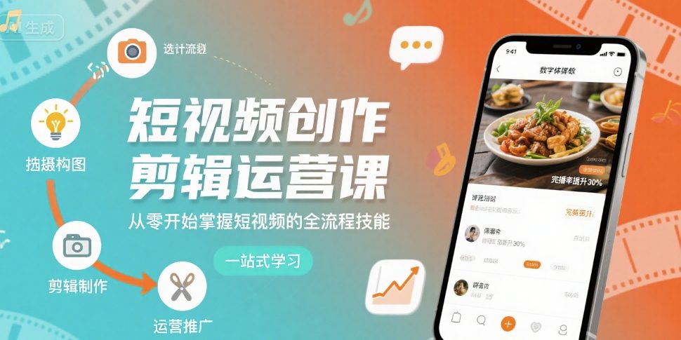 短视频创作剪辑运营课，从零开始掌握短视频的全流程技能-梦凌网创