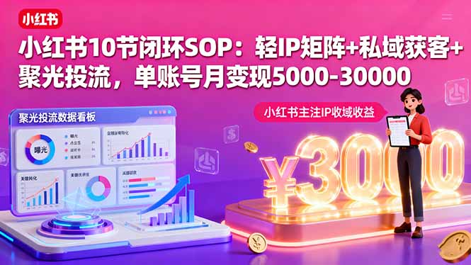 小红书10节闭环SOP：轻IP矩阵+私域获客+聚光投流，单账号月变现5000-30000-梦凌网创