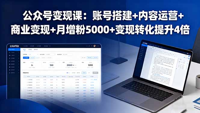公众号变现课：账号搭建+内容运营+商业变现+月增粉5000+变现转化提升4倍-梦凌网创
