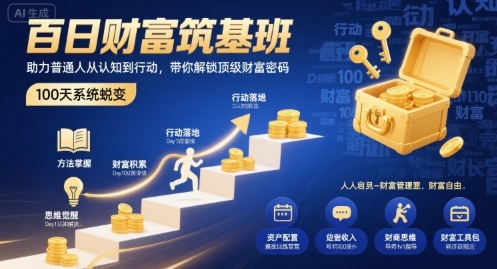 百日财富筑基班，助力普通人从认知到行动，带你解锁顶级财富密码-梦凌网创
