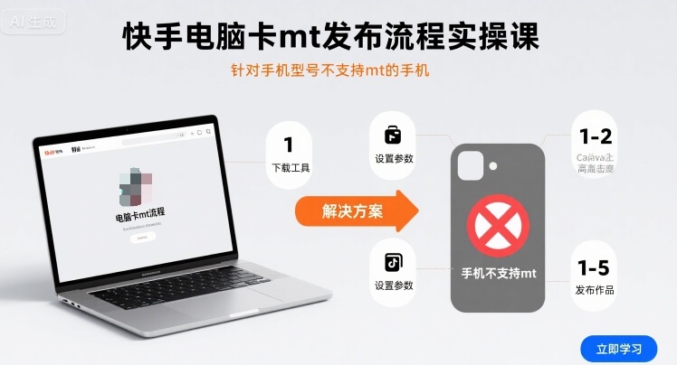快手电脑卡mt发布流程实操课，针对手机型号不支持mt的手机-梦凌网创