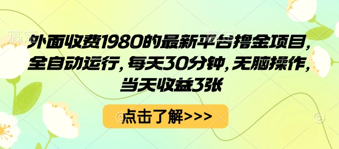 外面收费1980的最新平台撸金项目，全自动运行，每天30分钟，无脑操作，当天收益3张【揭秘】-梦凌网创