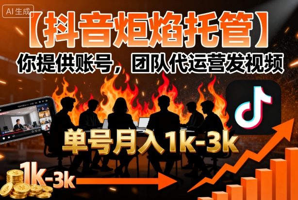 【抖音炬焰托管】你提供账号，团队代运营发视频，单号月入1k+【揭秘】-梦凌网创