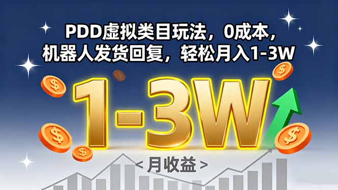 PDD虚拟类目玩法，0成本，机器人发货回复，轻松月入1-3W-梦凌网创