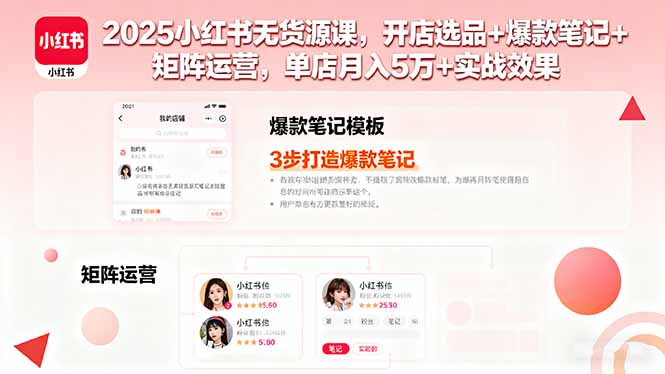 2025小红书无货源课，开店选品+爆款笔记+矩阵运营，单店月入5万+实战效果-梦凌网创