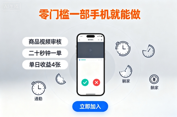 零门槛一部手机就能做，商品视频审核，通勤躺家碎片时间都能做，二十秒钟一单，单日收益4张【揭秘】-梦凌网创