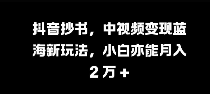 抖音抄书，中视频变现蓝海新玩法，小白亦能月入 过W【揭秘】-梦凌网创
