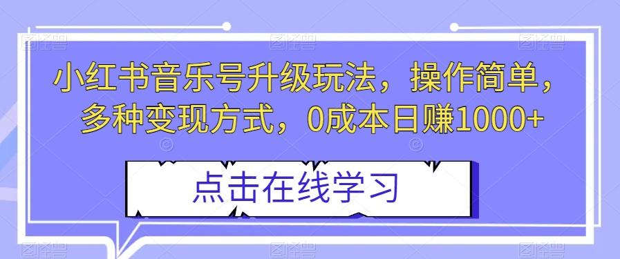小红书音乐号升级玩法，操作简单，多种变现方式，0成本日赚1000+【揭秘】-梦凌网创