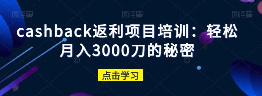 cashback返利项目培训：轻松月入3000刀的秘密-梦凌网创