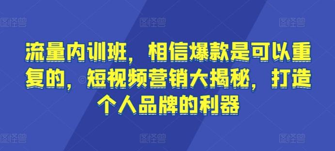 流量内训班，相信爆款是可以重复的，短视频营销大揭秘，打造个人品牌的利器-梦凌网创