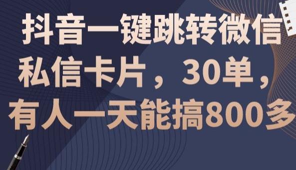 抖音一键跳转微信私信卡片，30单，一天能搞800多-梦凌网创