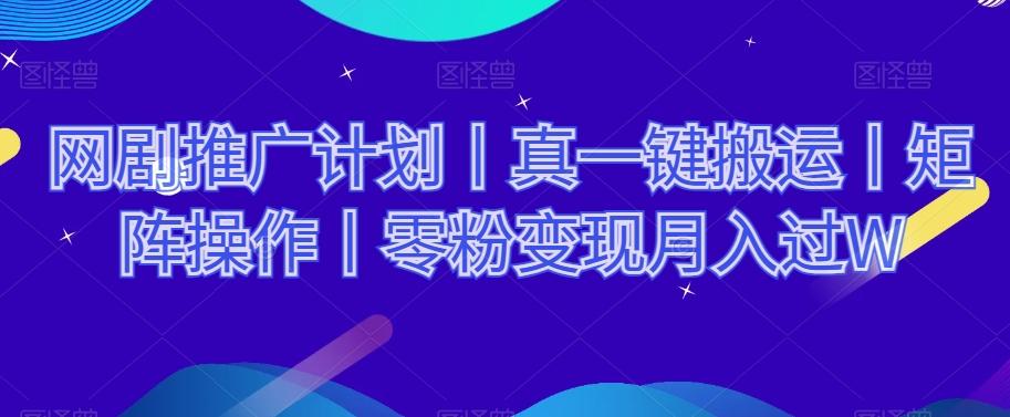 网剧推广计划丨真一键搬运丨矩阵操作丨零粉变现月入过W-梦凌网创