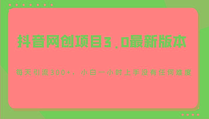 抖音网创项目3.0最新版本，每天引流300+，小白一小时上手没有任何难度-梦凌网创