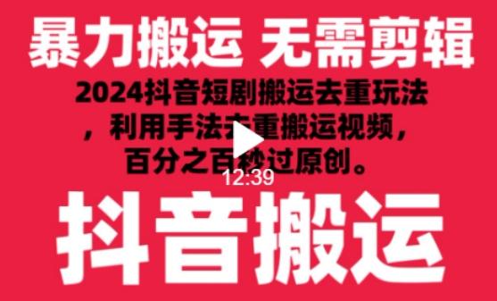 2024最新抖音搬运技术，抖音短剧视频去重，手法搬运，利用工具去重，达到秒过原创的效果【揭秘】-梦凌网创