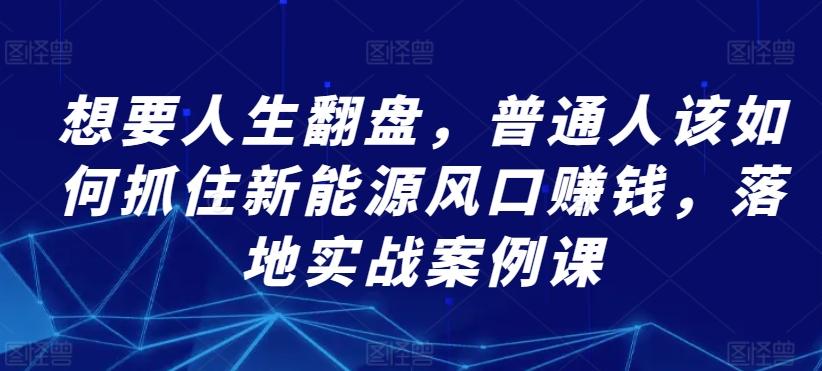 想要人生翻盘，普通人该如何抓住新能源风口赚钱，落地实战案例课-梦凌网创