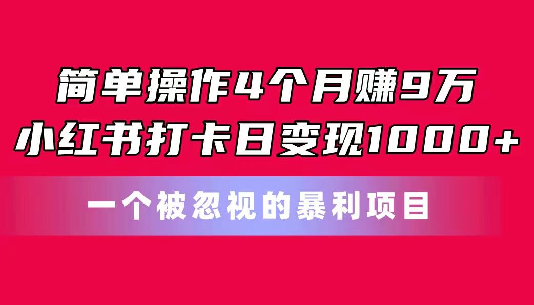 简单操作4个月赚9万！小红书打卡日变现1000+！一个被忽视的暴力项目-梦凌网创