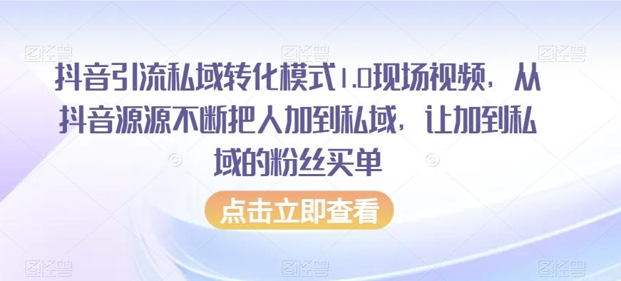 抖音引流私域转化模式1.0现场视频，从抖音源源不断把人加到私域，让加到私域的粉丝买单-梦凌网创