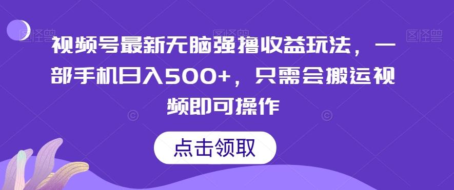 视频号最新无脑强撸收益玩法，一部手机日入500+，只需会搬运视频即可操作-梦凌网创