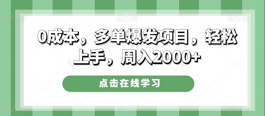 0成本，多单爆发项目，轻松上手，周入2000+-梦凌网创