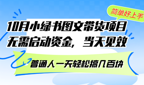 10月份小绿书图文带货项目 无需启动资金 当天见效 普通人一天轻松搞几百块-梦凌网创