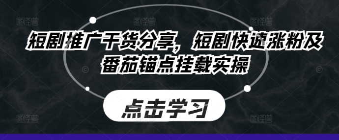 短剧推广干货分享，短剧快速涨粉及番茄锚点挂载实操-梦凌网创