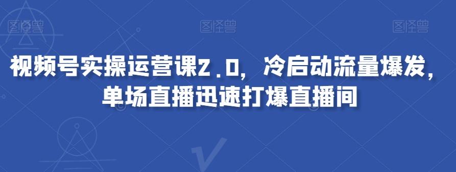 视频号实操运营课2.0，冷启动流量爆发，单场直播迅速打爆直播间-梦凌网创